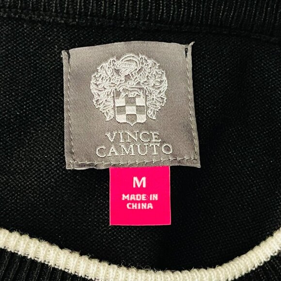 Vince Camuto Knit Dress Women Medium Black Ruffle Sleeve Trim A-Line Career - Picture 9 of 12